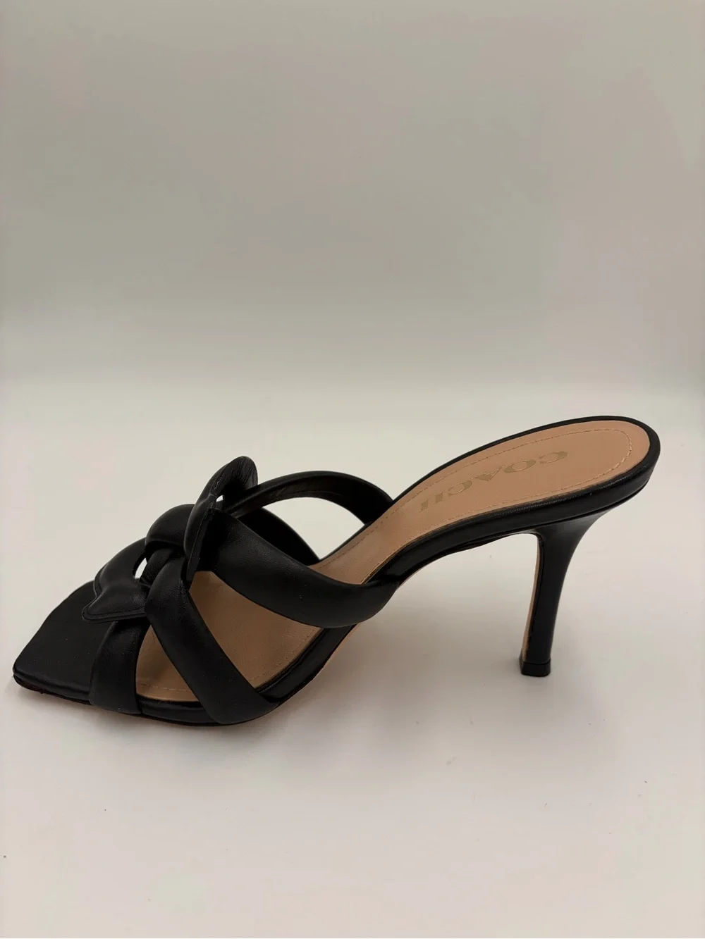 Coach Kellie Black Knot Heels, Mules, Slides with Woven C logo Size 9